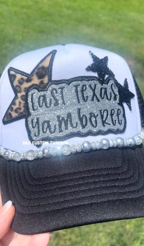 East Texas Yamboree - black and white  - foam trucker patch hat