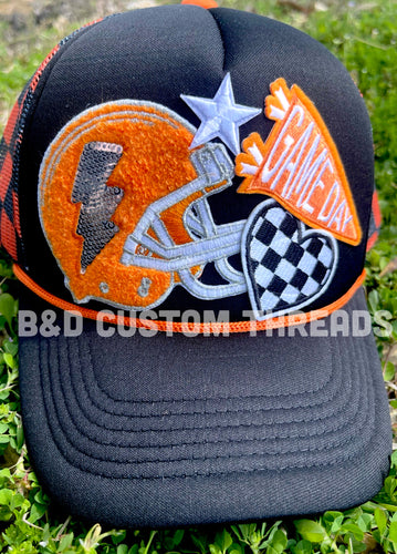 Game day Orange and black football- foam trucker hats