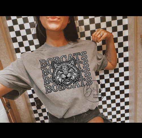 Faux Rhinestone mascots - bobcats (comfort color brand- pepper)