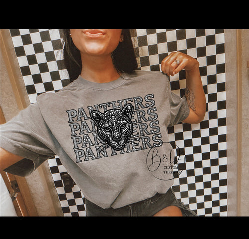 Faux Rhinestone mascots - panthers (comfort color brand- pepper)