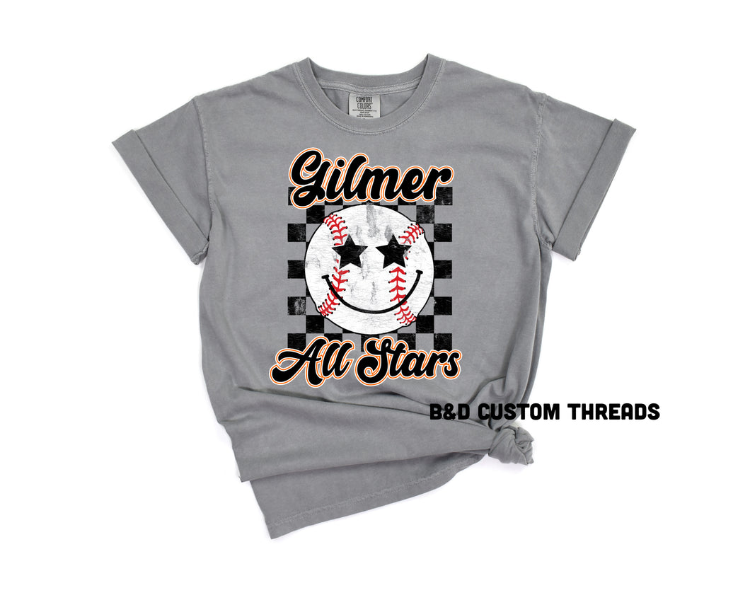 Gilmer all stars smiley - comfort color tee