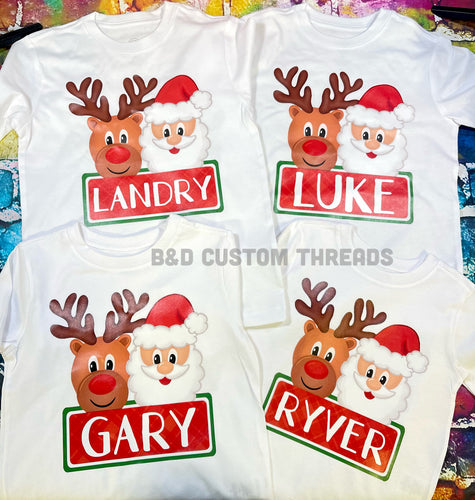 Santa and reindeer Name tee- READ DESCRIPTION BELOW