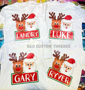 Santa and reindeer Name tee- READ DESCRIPTION BELOW