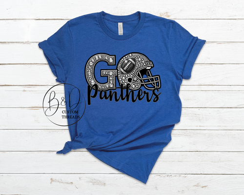 Faux rhinestone mascots - go panthers - teeshirts