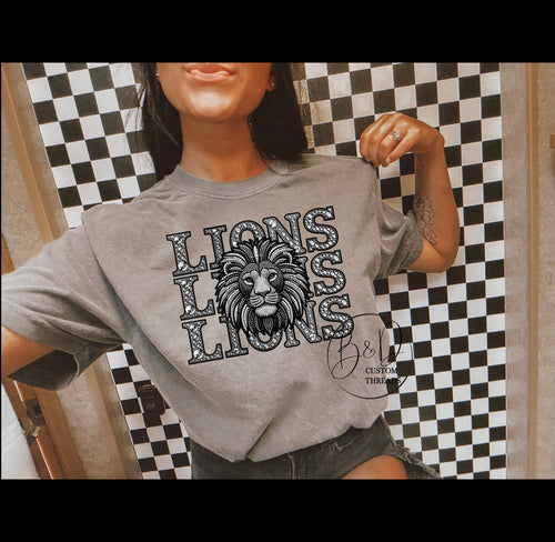 Faux Rhinestone mascots - lions (comfort color brand- pepper)